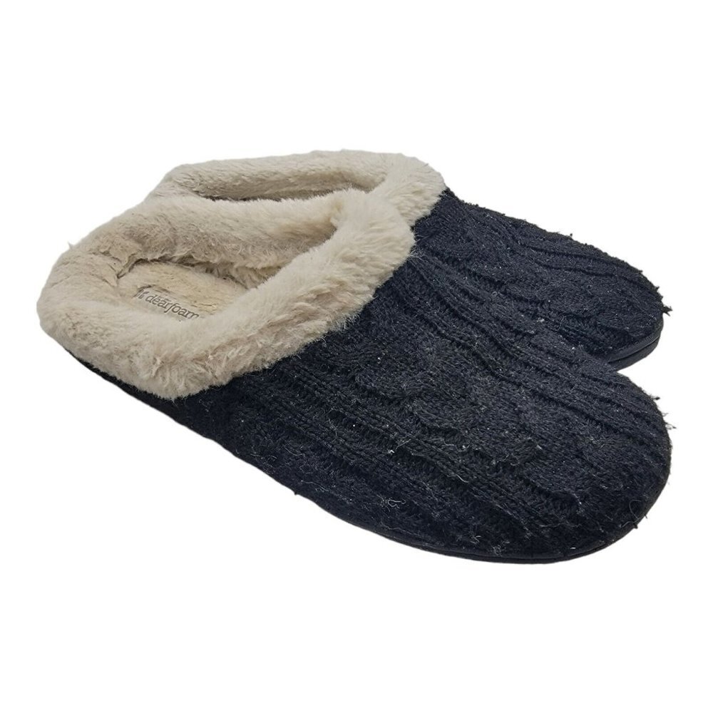 DEARFOAMS Claire Slippers Womens M 7-8 Black Marled chenille knit  Memory Foam